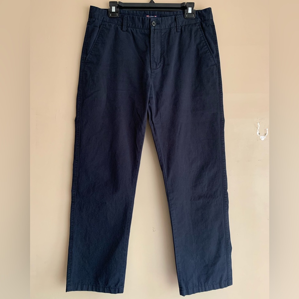 Navy Cotton Chino Pants Straight Fit 33